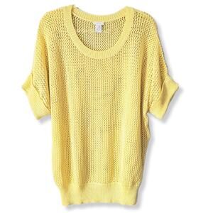 Chicos Women Mesh Cobweb Sweater XL 3 Yellow Coastal Modern Beach Career NEW